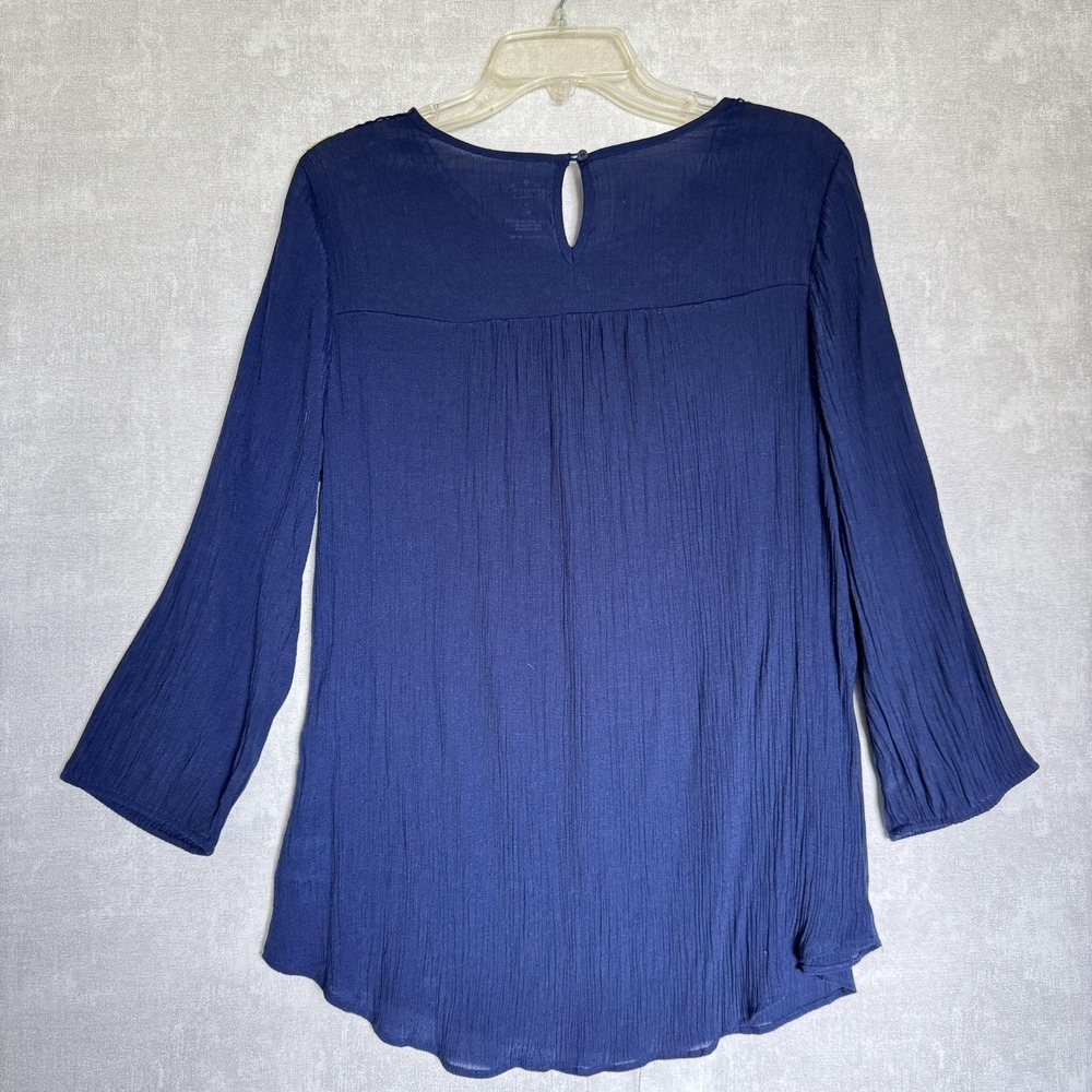 St. John's Bay Blouse Womens XL Navy Blue Crochet Lace Yoke 3/4 Boho Fairy - Picture 4 of 8